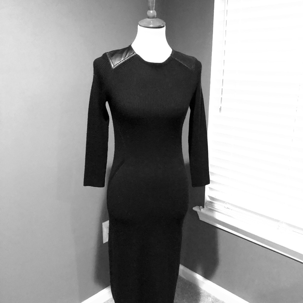 Sacks 5th Ave ribbed dress with leather shoulders